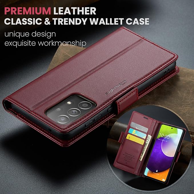 for Samsung Galaxy A52 4G/5G Case, Premium PU Leather Wallet Case Flip Cover with [RFID Blocking][Card Holder][Stand Function] for Samsung Galaxy A52 (5G/4G)/A52s 5G, Red