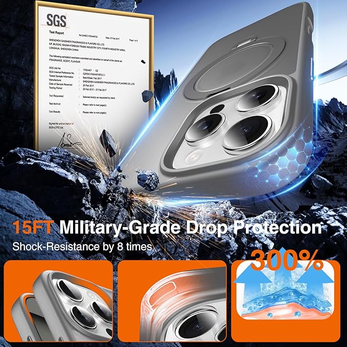 360° O-Ring MagStander for iPhone 16 Pro Max Case with Magnetic Kickstand Ring Holder [Compatible with MagSafe][360°Rotate Stand][Military Shockproof] iPhone 16 Pro Max Phone Cover Grey