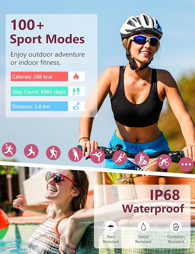 Smart Watch, 44mm Smartwatch Answer Make Calls, Alexa 1.83" Fitness Watch, IP68 Waterproof Fitness Tracker Women Men, Heart Rate/Sleep Monitor, 100+ Sports Pedometer Watch for Android & iOS Phone