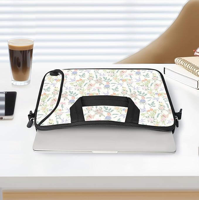 RICHEN 14 15 15.4 15.6 inch Laptop Shoulder Bag Messenger Bag Notebook Handle Sleeve Neoprene Carrying Case with Accessories Pocket (14-15.6 inch, Flowers Swallows)