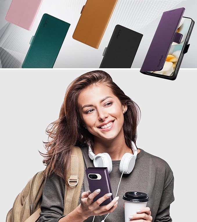 Wallet Flip Case for Google Pixel 9A - [RFID Blocking] Luxury PU Leather Card Holder Magnetic Phone Cover with Kickstand,Shockproof Protective Case,Purple