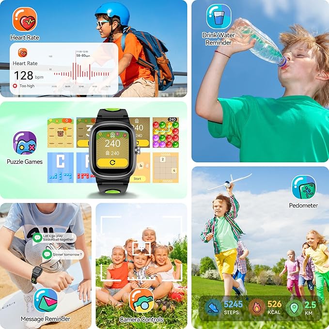 Smart Watch for Boys Girls with Sleep | Health | Activity Tracker, Games, Alarm, IP68 Waterproof Kids Fitness Watch with Pedometer, Family Account, Toys Gifts for Kids Aged 4-16