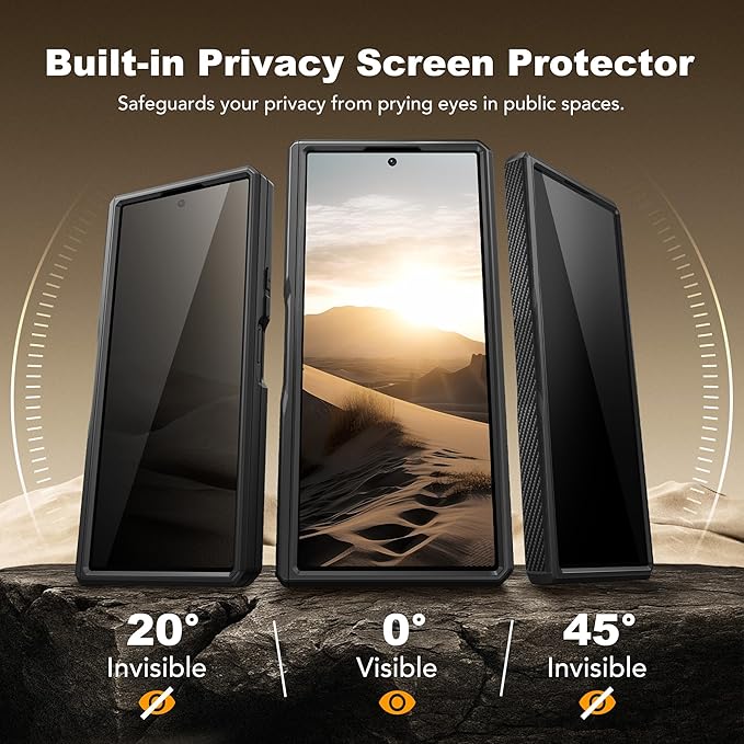 TONGATE for Z Fold 7 Case with Privacy Screen Protector, [Built-in Slide Camera Cover & Stand] [Anti Spy] Military Grade Drop Phone Case for Samsung Galaxy Z Fold 7 with Belt Clip, Black Privacy