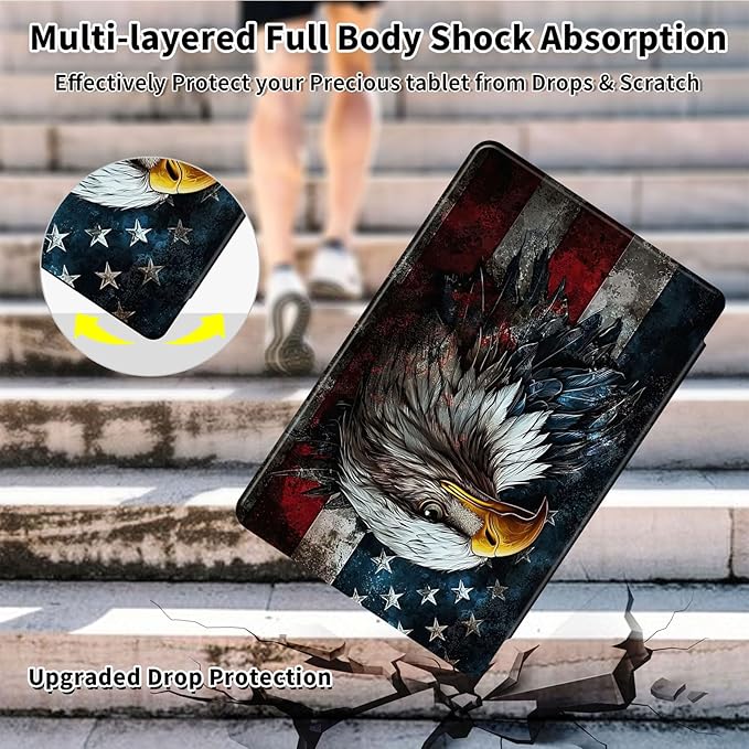 Case for Samsung Galaxy Tab A9 8.7 Inch 2023 Tablet Case, 360 Degree Rotating Folio Stand Smart Cover for Samsung Galaxy Tab A9 Tablet, Auto Sleep/Wake, American Flag Eagle