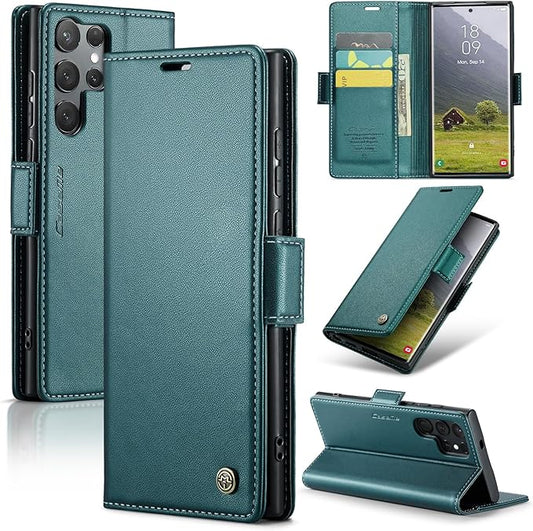 for Samsung Galaxy S25 Ultra Case, Premium PU Leather Wallet Case Flip Cover with [RFID Blocking][Card Holder][Stand Function] Shockproof Protective for Samsung Galaxy S25 Ultra, Blue-Green