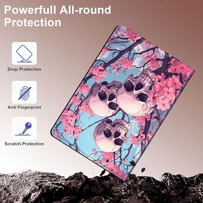 Case for Samsung Galaxy Tab S10 Plus/ S9 FE Plus/ S9 Plus 5G Tablet 12.4'', Slim PU Leather Stand Cover with Auto Wake/Sleep, Multi-Angle Viewing & Shockproof, Three Skulls