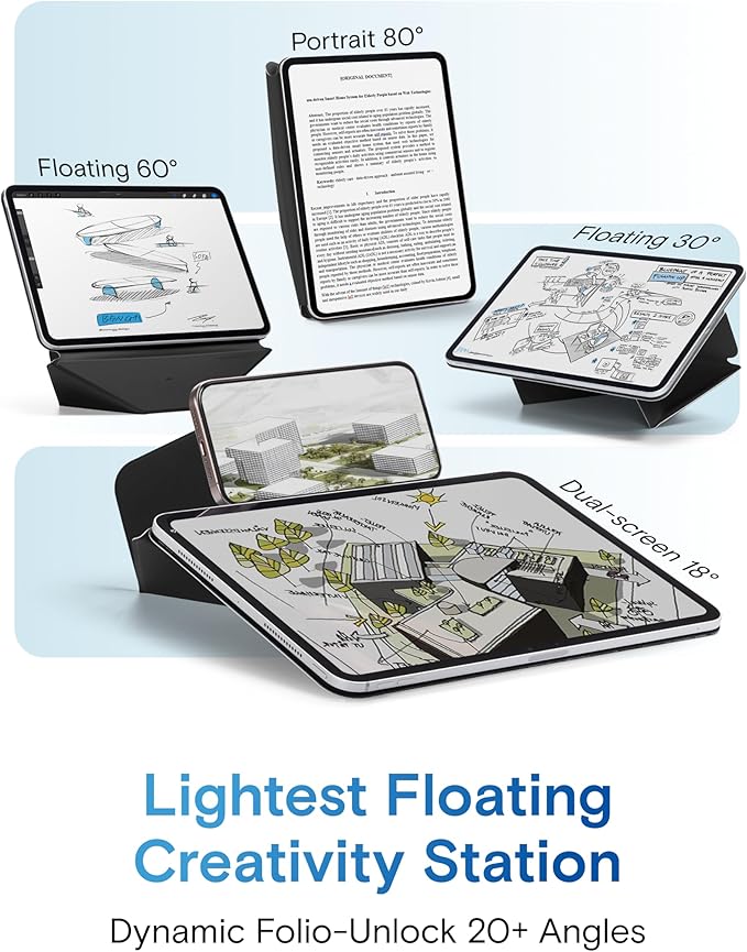 MOFT Dynamic Folio Case for iPad Air 13 Inch M3/M2 (2025/2024), iPad Pro 12.9 6th/5th/4th Gen, Silm Magnetic Stand Case with 20+ Viewing Angles, Auto Wake/Sleep, Jet Black