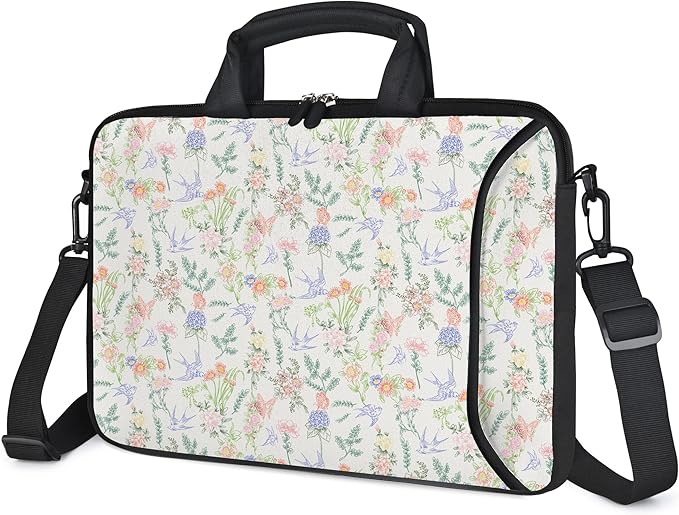 RICHEN 14 15 15.4 15.6 inch Laptop Shoulder Bag Messenger Bag Notebook Handle Sleeve Neoprene Carrying Case with Accessories Pocket (14-15.6 inch, Flowers Swallows)
