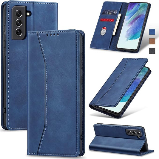 Jasonyu Flip Wallet Case for Samsung Galaxy S21 FE,Leather Magnetic Folio Cover with Card Holder,Kickstand - TPU Shockproof Durable Protective Phone Case,Blue