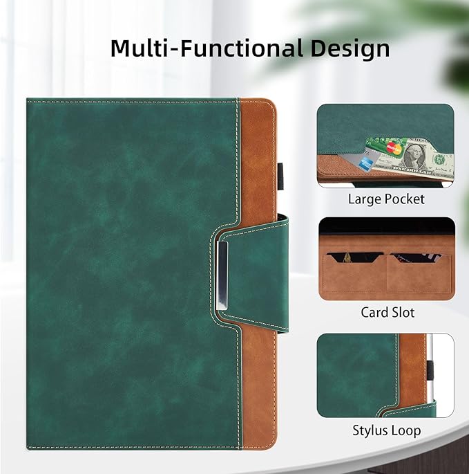 Case for Samsung Galaxy Tab S10 Lite/S10 FE/S9 FE 10.9 Inch/S9 11 Inch - Multi-Angle Stand Cover with Pocket, PU Leather Folio Case with Magnetic Clasp, Auto Wake/Sleep Smart Tablet Cover, Green