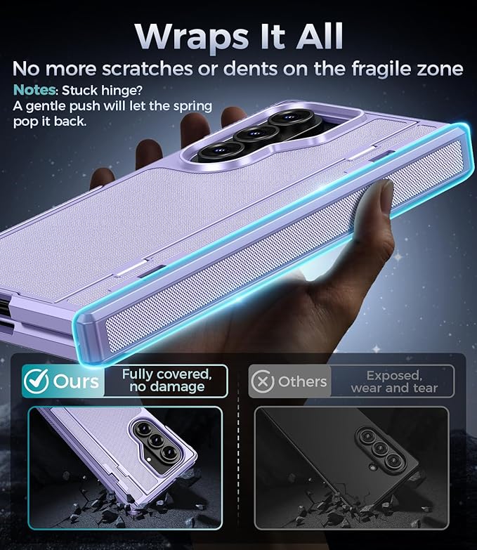 for Samsung Galaxy Z Fold 7 Case with Privacy Screen Protector, Kickstand & Hinge Protection – Rugged Hard 360° Full Body Protective Phone Cover Case for Z Fold 7 5G 2025 - Purple