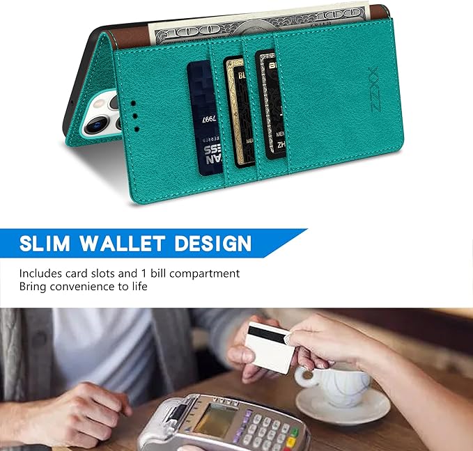 ZZXX for iPhone 15 Pro Max Wallet Case with [RFID Blocking] Card Slot Kickstand Magnetic Closure Leather Flip Fold Protective Phone Case for iPhone 15 Pro Max Case Wallet(Lake Blue-6.7 inch)