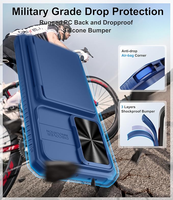 for Samsung Galaxy S25 FE Case Wallet with Card Holder (4-5 Cards), Slide Camera Cover, Military Grade Drop Shockproof, Heavy Duty Rugged Women Men Phone Case for Galaxy S25 FE 6.7" 2025, Blue