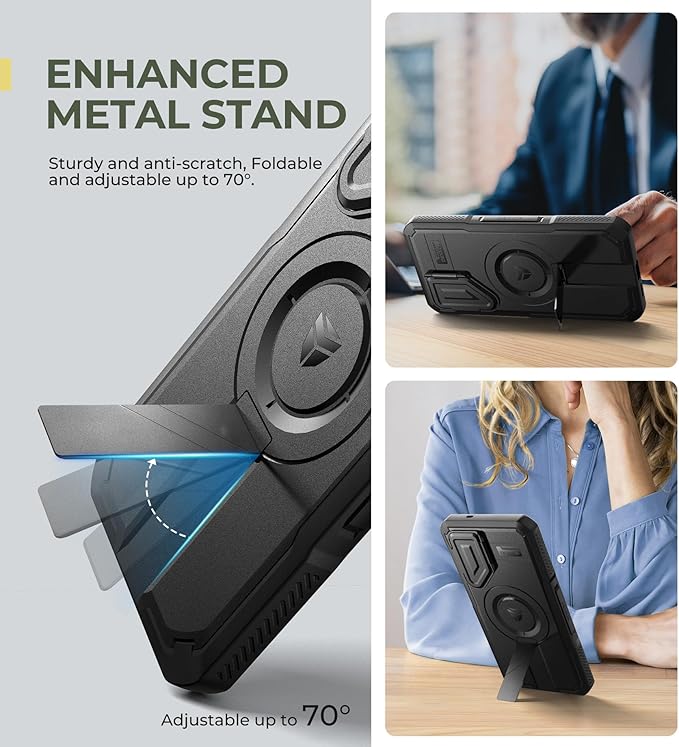 Dexnor for Samsung Galaxy S25 Plus Case with Camera Cover & Adjustable Kickstand & Built-in Screen Protector, Magnetic Rugged Shockproof Bumper Cases Heavy-Duty Magnetic Protective Cover (2025),Black