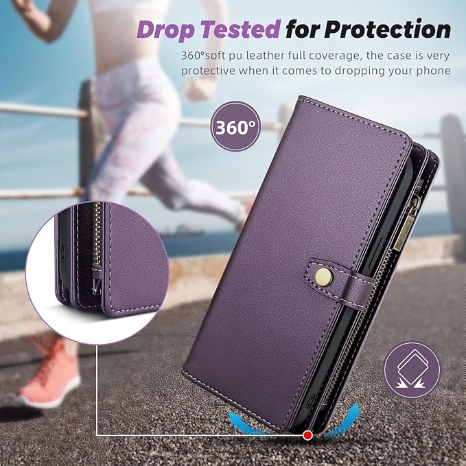 TwoHead for Samsung Galaxy S23 Ultra Wallet Case with Card Holder & Detachable Magnetic Phone Case for Galaxy S23 Ultra,PU Leather Shockproof Protective Phone Cover Wallet(6.8 in,Deep Purple)