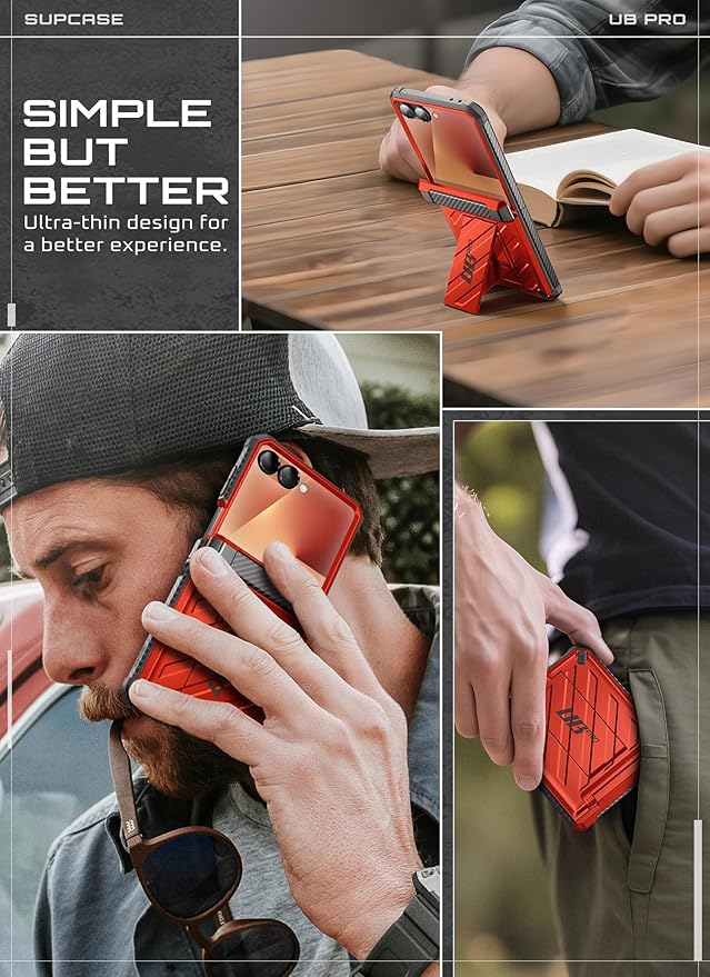 SUPCASE for Samsung Galaxy Z Flip 7 Case with Built-in Stand & Belt-Clip (Unicorn Beetle Pro), [Hinge Protection] [Front Tempered Glass Screen Protector] Full Body Military-Grade Phone Cover, Ruddy