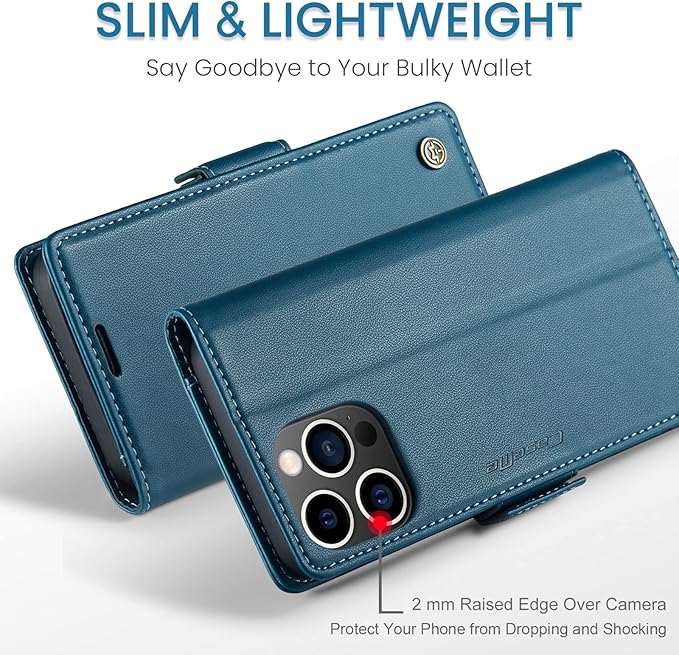 SINIANL Compatible with iPhone 15 Pro Wallet Case with RFID Blocking, for iPhone 15 Pro Case Wallet for Women Men Card Holder Magnetic Clasp Kickstand Leather Book Folio Case Blue