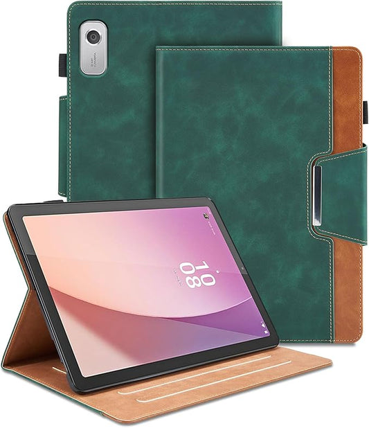 Case for Lenovo Tab M9 9 Inch 2023(TB-310FU)/Nook 9 inch Lenovo Tablet (2024) - Multi-Angle Viewing Stand Cover with Pocket and Magnetic Clasp, PU Leather Business Folio Protective Case, Green