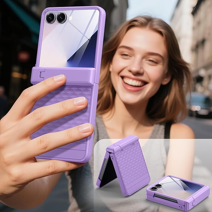 Magnetic for Samsung Galaxy Z Flip 7 Case [Hinge Protection＆Kickstand][Compatible with MagSafe][Built-in Screen Protector] Full-Body Military Protection Phone Case for Samsung Z Flip 7 Purple