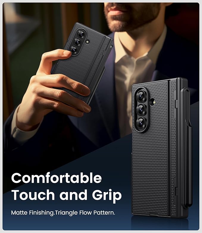 for Samsung Galaxy Z Fold 7 Case with S Pen Holder, Front Screen Protector, Slim with Stand, Hinge Protection, Rugged Hard Full Cover, Daily Drop Protective Phone Case for Samsung Z Fold7, Black