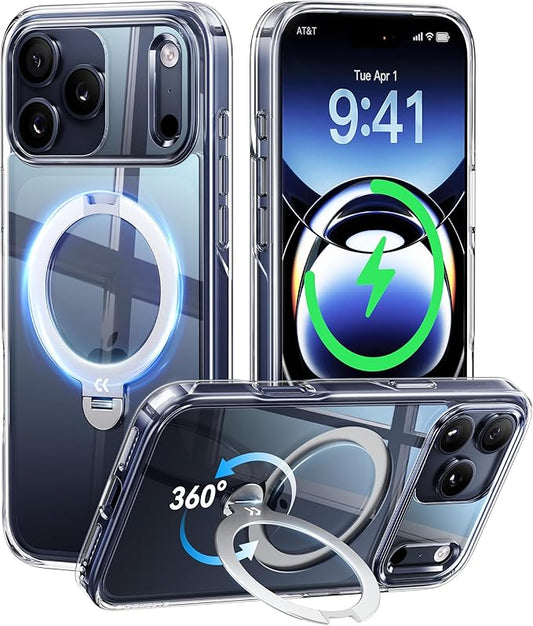 CASEKOO Clear for iPhone 17 Pro Max Case with 360 Spin Magnetic Stand [Fit for MagSafe][17FT Military Protection] Slim Polished for iPhone 17 ProMax Case with Stand 6.9'', Clear