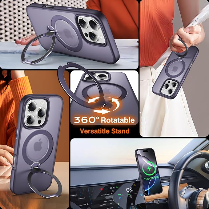 360° O-Ring MagStander for iPhone 13 Pro Max Case with Magnetic Kickstand Ring Holder [Compatible with MagSafe][360°Rotate Stand][Military Shockproof] iPhone 13 Pro Max Phone Cover Purple