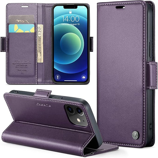 for iPhone 12 Mini Case, Premium PU Leather Wallet Case Flip Cover with [RFID Blocking][Card Holder][Stand Function] Shockproof Protective for iPhone 12 Mini 5.4 inch, Purple