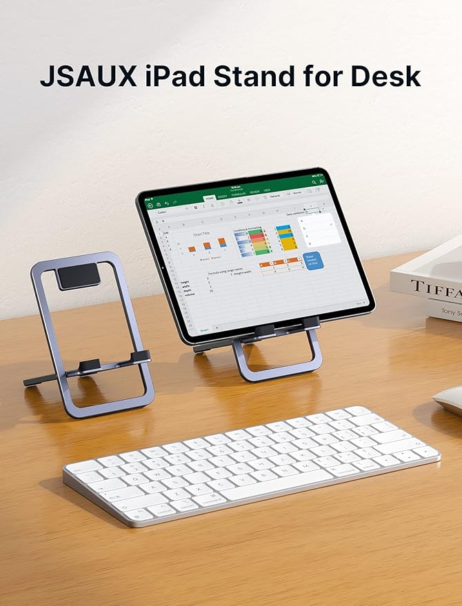 JSAUX Universal Tablet Stand, Portable Foldable Tablet Holder for Desk Compatible with iPad mini/Air, Samsung Galaxy Tab, Kindle Fire, Steam Deck, Switch 2, ROG Ally, iPhone and Other Tablets-Gray