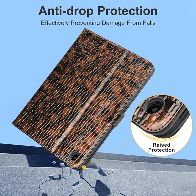 Elegant Case for Samsung Galaxy Tab A9 Plus 11 Inch 2023（Model: SM-X210/X216/X218）, Premium Leather Crocodile Cover | Stand | Card Pockets| Wrist Strap| S Pen Holder (Brown+Gold)