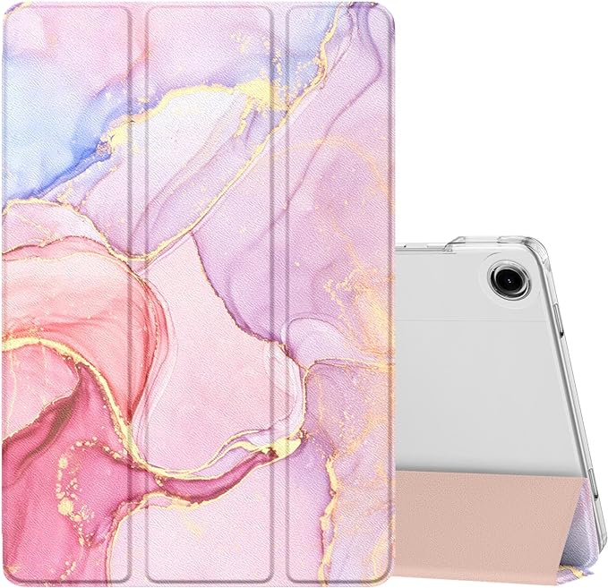 MoKo Case for Galaxy Tab A9+/A9 Plus 11 inch 2023, Slim Stand Protective Smart Cover with Hard PC Translucent Back Shell for Tab A9+ Tablet (SM-X210/X216/X218), Auto Wake/Sleep, Light Pink Gold Marble