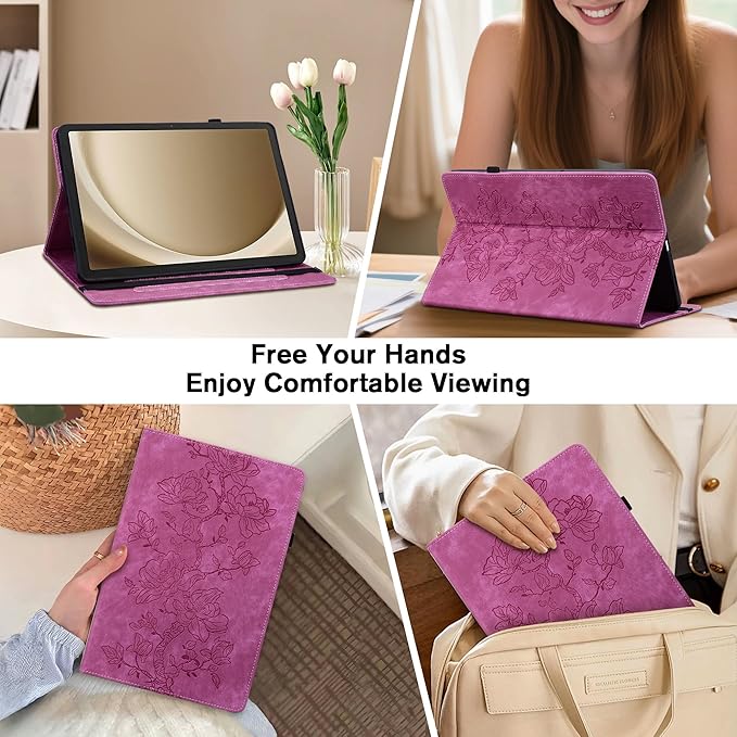 Case for Samsung Galaxy Tab A9 8.7 Inch 2023, Slim PU Leather Folio Cover with Multi-Angle Stand and Pen Holder, Rose