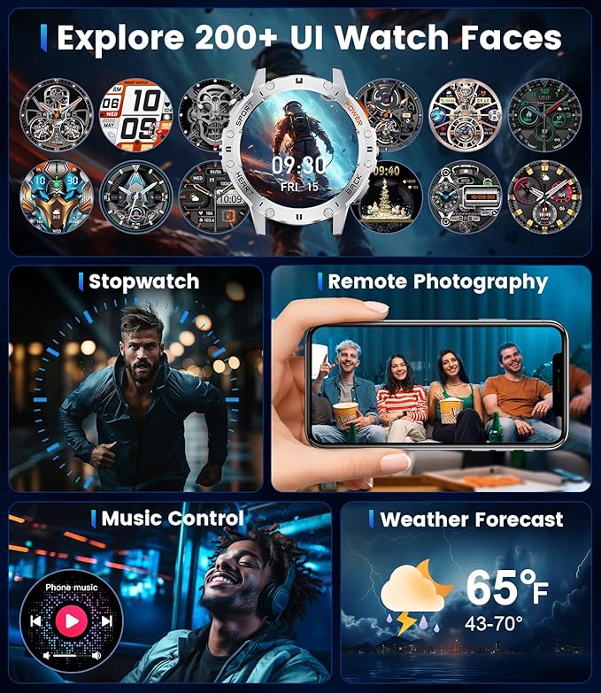 LIGE 1.43" AMOLED Smart Watch for Men with Flashlight, Bluetooth Calling, 100+ Sport Modes, 530mAh, IP68 Waterproof Fitness Tracker for Workout, iOS Android Compatible, Silver Steel