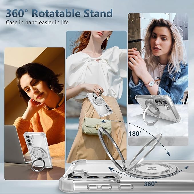 for Samsung Galaxy S23 Plus Case Magnetic Compatible with MagSafe with 1 Screen Protector,for S23+Plus Phone Case with Kickstand Ring Military Grade Drop Heavy Duty Protection Shockproof Clear