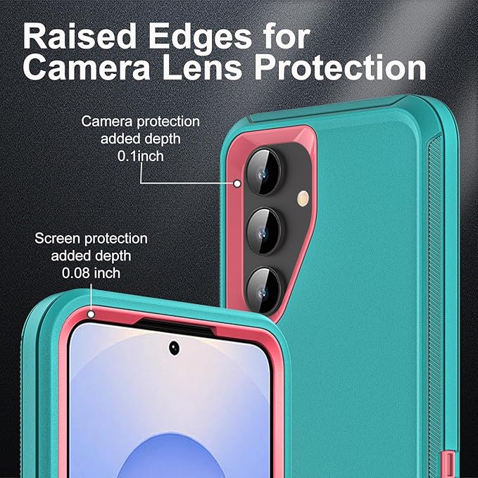 for Samsung Galaxy S25 Case, ONLY, [NOT FIT Galaxy S25 Edge/S25 Plus/S25 Ultra], Military Grade Case with 2Pcs Tempered Glass Screen Protector & 1Pcs Camera Lens Protector (Aqua Blue/Pink)