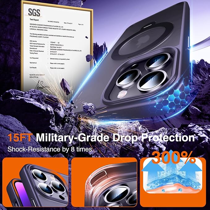 360° O-Ring MagStander for iPhone 14 Pro Case with Magnetic Kickstand Ring Holder [Compatible with MagSafe][360°Rotate Stand Ring][Military Shockproof] iPhone 14 Pro Phone Cover Matte Purple