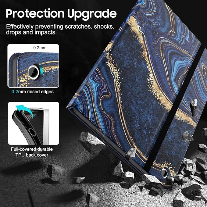 OKP Case for Samsug Galaxy Tab A9+ Plus 11 inch 2024(SM-X210/X216/X218), PU Leather Folio Cover with Multi-Angle Stand//Pen Holder, Auto Wake/Sleep Case for Galaxy A9+ 11" Tablet (Marble Oceanblue)