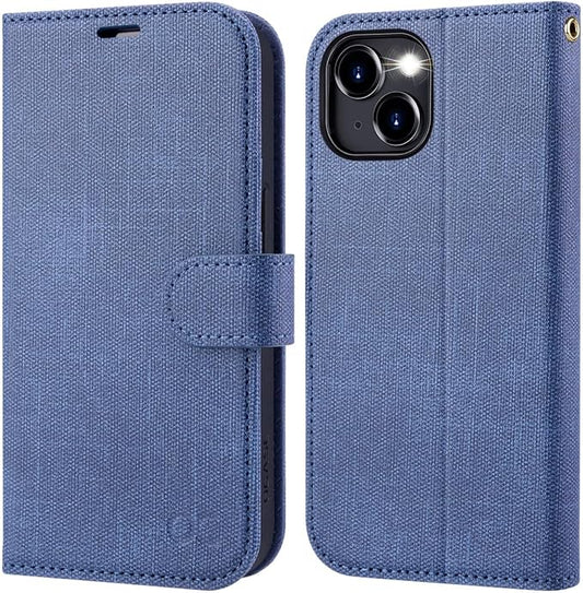 OCASE Compatible with iPhone 15 Wallet Case, PU Leather Flip Folio Case with Card Holders RFID Blocking Kickstand [Shockproof TPU Inner Shell] Phone Cover 6.1 Inch 2023, Denim Blue