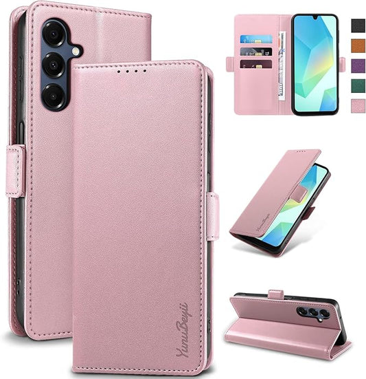 Wallet Flip Case for Samsung Galaxy A16 5G - [RFID Blocking] Luxury PU Leather Card Holder Magnetic Phone Cover with Kickstand,Shockproof Protective Case,Pink