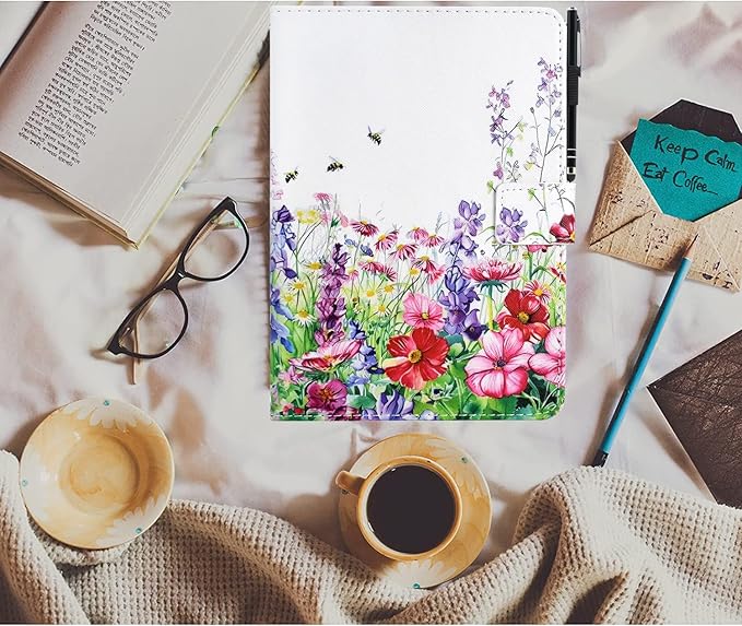 KEROM Case for Samsung Galaxy Tab A9+ Plus 11 Inch 2024 2023 (SM-X210/X216/X218), Slim PU Leather Stand Case Protective Cover for Galaxy Tab A9+/A9 Plus Tablet, Auto Wake/Sleep - Floral