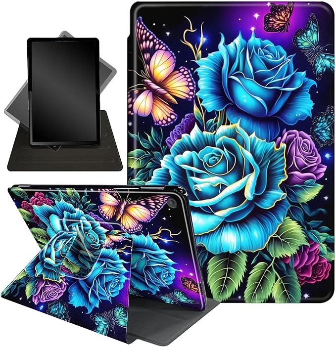 Case for Lenovo Tab M10 Plus 10.3", 360 Degree Rotating Folding Stand,with Auto Sleep/Wake Case for Lenovo Tab M10 Plus (2020 2nd Gen) TB-X606F/TB-X606X 10.3" FHD Tablet,Rose Flowers Butterfly