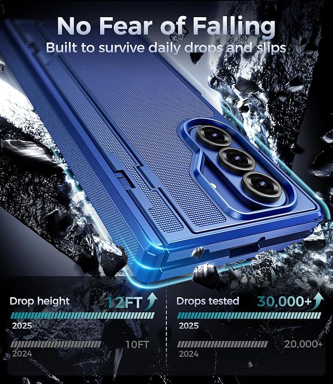 for Samsung Galaxy Z Fold 7 Case with Privacy Screen Protector, Kickstand & Hinge Protection – Rugged Hard 360° Full Body Protective Phone Cover Case for Z Fold 7 5G 2025 - Blue Shadow