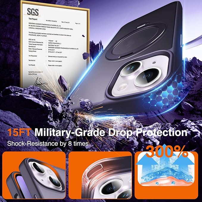 360° O-Ring MagStander for iPhone 13 Case, iPhone 14 Case with Magnetic Stand Ring Holder [Compatible with MagSafe][15FT Military Shockproof] Kickstand iPhone 13/14 Phone Cover Matte Purple