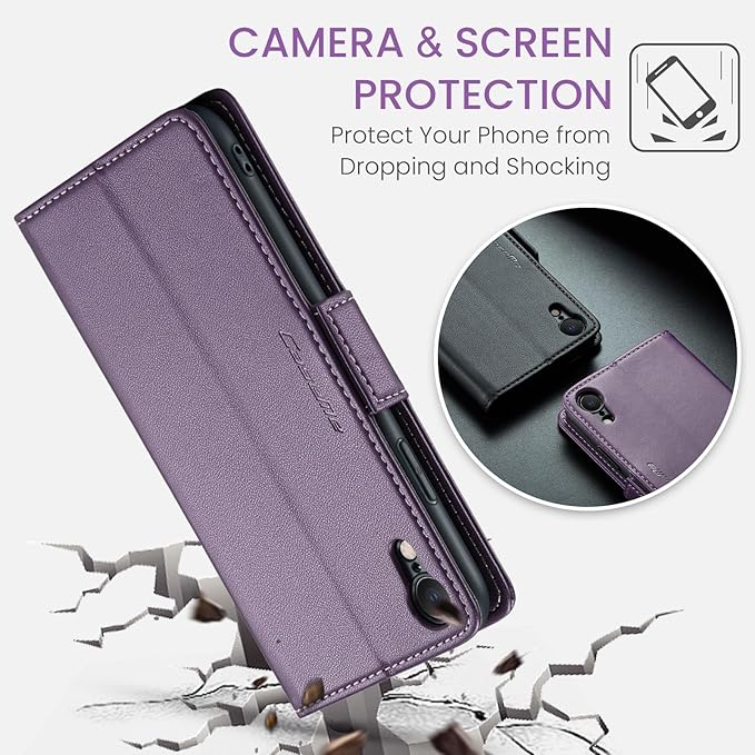 for iPhone XR Case, Premium PU Leather Wallet Case Flip Cover with [RFID Blocking][Card Holder][Stand Function] Shockproof Protective for Apple iPhone XR, Purple