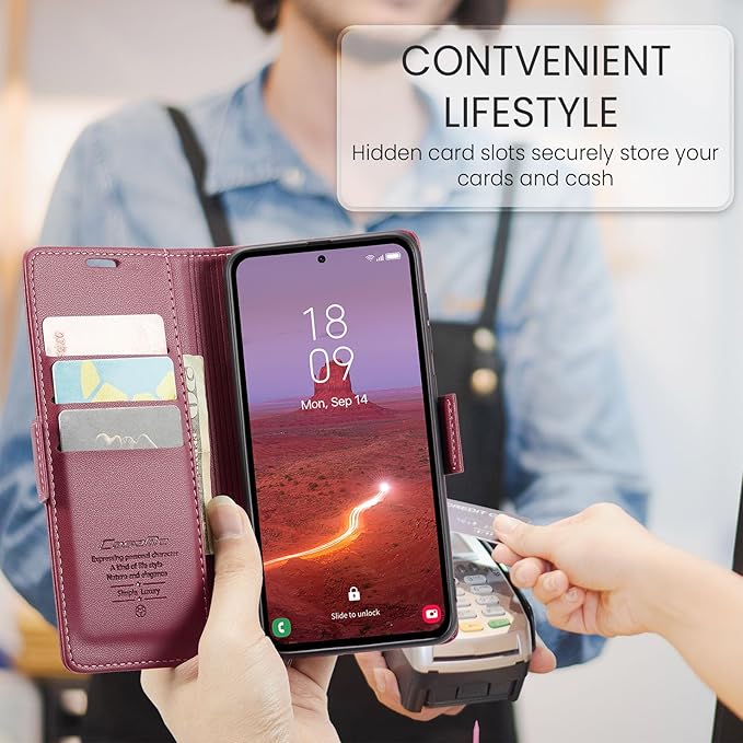 for Samsung Galaxy A55 5G Case, Premium PU Leather Wallet Case Flip Cover with [RFID Blocking][Card Holder][Stand Function] Shockproof Protective for Samsung Galaxy A55, Red