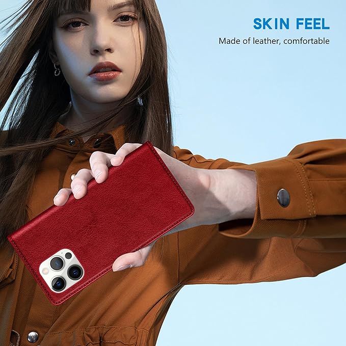 ZZXX for iPhone 15 Pro Max Wallet Case with [RFID Blocking] Card Slot Stand Strong Magnetic Leather Flip Fold Protective Phone Case for iPhone 15 Pro Max Case Wallet(Red-6.7 inch)