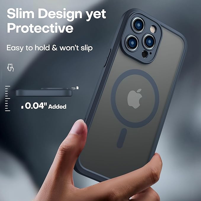 ImpactStrong Magnetic Guard Designed for iPhone 14 Pro Case [Camera Protection] [Military Grade Drop Tested] [Compatible with MagSafe] Slim Translucent Matte Phone Case (6.1") - Navy Blue