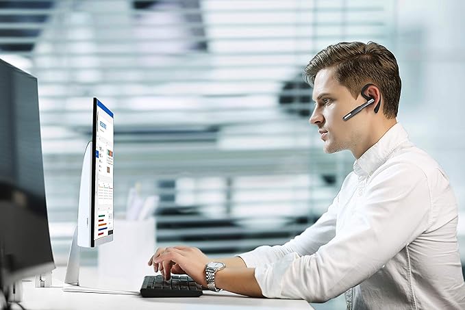 Bluetooth Headset, Wireless Bluetooth Earpiece V5.0 Hands-Free Earphones with Built-in Mic for Driving/Business/Office, Compatible with iPhone and Android (Gray)