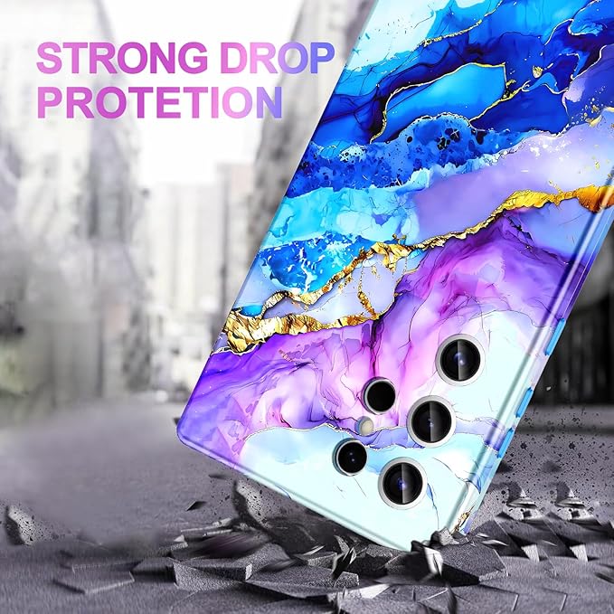 Casetego for Galaxy S24 Ultra Case,Compatible with MagSafe,[Military Grade Drop Test] Full Body Protection Slim Shockproof Rugged Marble Women Case for Samsung Galaxy S24 Ultra 6.8 inch,Azure Blue