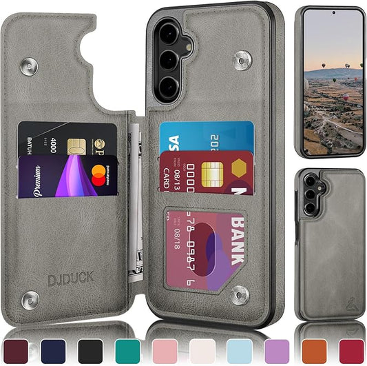 DJDUCK Designed for Samsung Galaxy S25 Plus Case Wallet with Card Holder, [Magnetic Clasp Cover] [RFID Blocking Leather Protection] Shockproof Women Men Cases for Samsung S25 Plus Grey