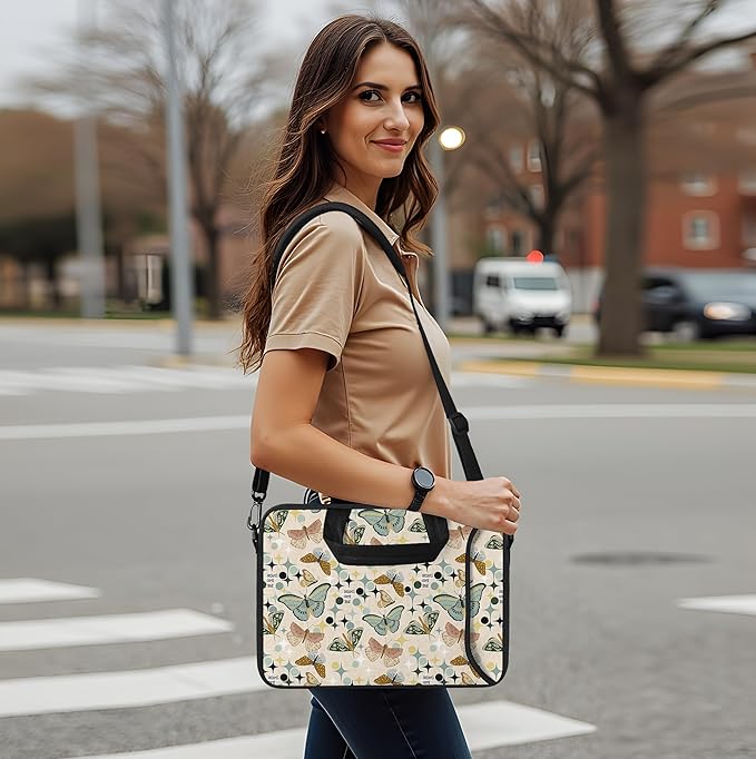 RICHEN 14 15 15.4 15.6 inch Laptop Shoulder Bag Messenger Bag Notebook Handle Sleeve Neoprene Carrying Case with Accessories Pocket (14-15.6 inch, Butterflies Wishes)